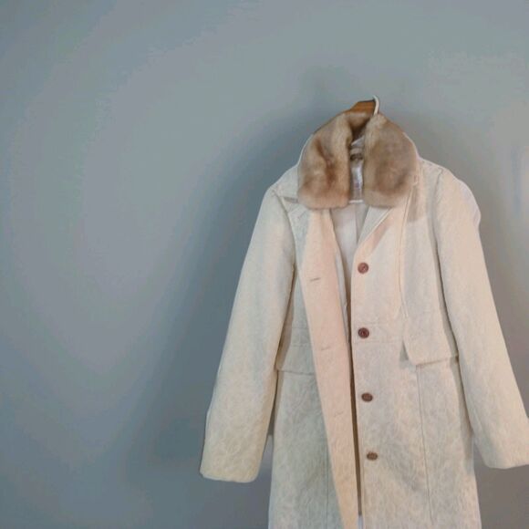 Xhilaration Womens Ivory Faux Fur Detachable Collar Floral Lined Coat Size M - Picture 4 of 16